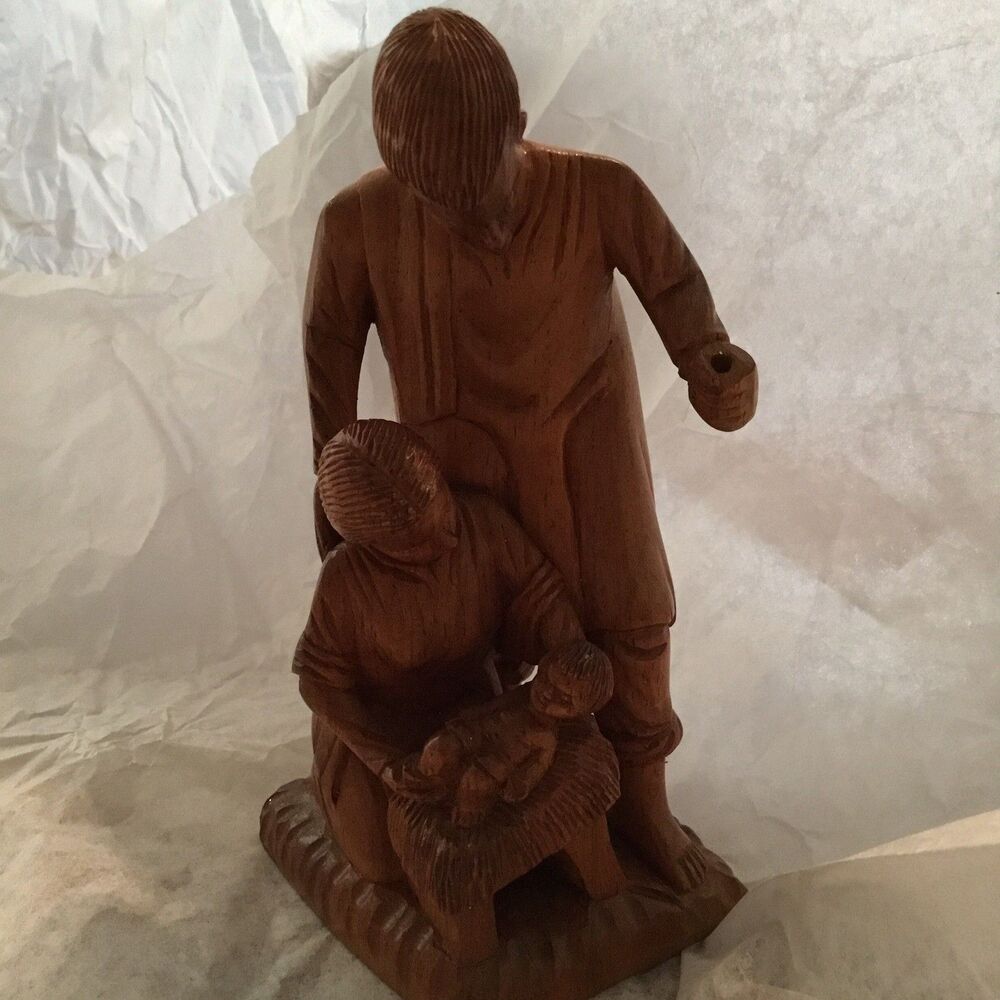 Hand Carved Baby Jesus In Manger Olive Wood Mary & Joseph Crafted